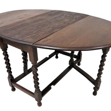 Drop Leaf Dining Table | Antique English Barley Twist Gate Leg Oval Table 