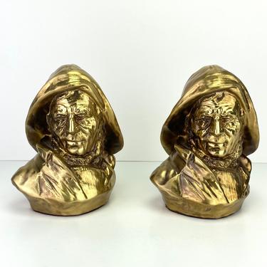 Vintage PM Craftsman Heavy Brass Fisherman Bust Bookends Nautical Sailor Mid Century 