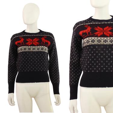 1940s Winter Sweater - 1940s Sportswear Sweater -  1940s Jumper - 1940s Deer Sweater - 40s Snowflake Sweater - 40s Blue Sweater | Size Small 