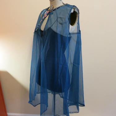 Vanity Fair lingerie sheer nightie nightgown mini babydoll pinup blue S 