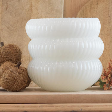 Ribbed Milk Glass Bowl, White Bowl, Swirl Pattern Planter 
