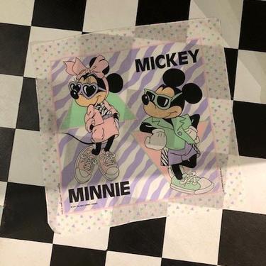 Vintage 80s Disney Mickey and Minnie Mouse Square  Bandana Scarf 50/50 Collectable and Unworn 