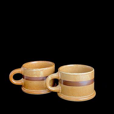 Vintage Pair DANSK Earthenware Ceramic Speckled Glaze Brown Mugs NR Japan with LEAF Mark Neils Refsgaard Design 