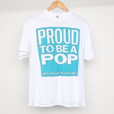 vintage 1980s 90s &quot;Proud To Be A Pop&quot; vintage teal blue and white t-shirt -- size medium 