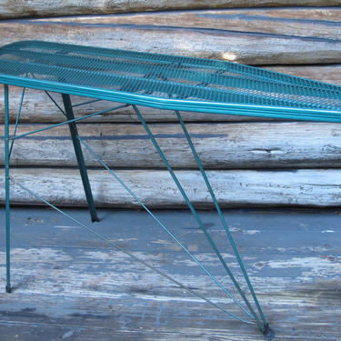 Mid Century Metal Ironing Board Turquoise Blue Green Metal Ironing Board Vintage Laundry Decor Metal mesh Hall Table Entryway Plant Stand 