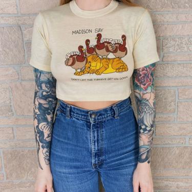 80's Funny Don't Let the Turkeys Get You Down Crop Top Tee 