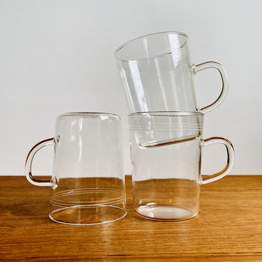 Jenaer Glas glass espresso or tea mugs / Schott Mainz mid-century minimalist glass cups MCM 