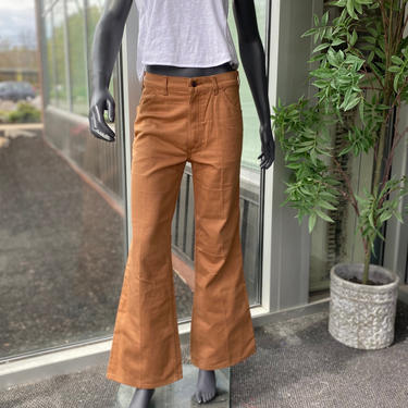 LEVI’S Vintage 1970s Tan Bell Bottom Flare Denim Jeans - White Tab - Waist 31 - Length 32 - Back Pocket Stitching - High Rise 