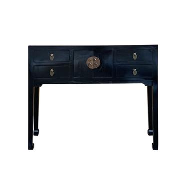 Chinese Oriental Rustic Black Lacquer Drawers Slim Foyer Side Table cs7151E 