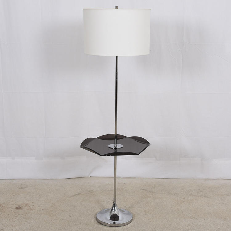 Mid Century Chrome Floor Lamp w / Folded-Edge Lucite Table