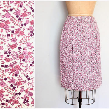 EASTER! handmade calico cotton skirt - 40s flour sack floral print skirt / vintage 40s summer skirt / violet floral skirt 