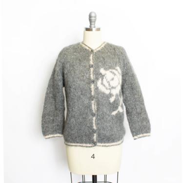 1960s Sweater Wool Mohair Rose Cardigan S 