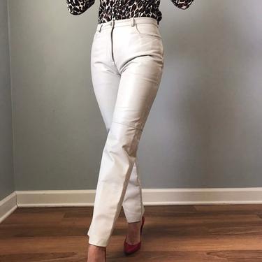 vintage DANIER white leather pants | mid rise waist soft leather straight leg pants 