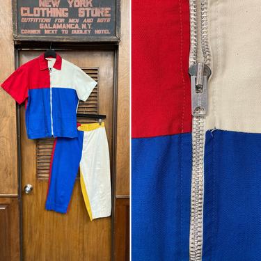 Vintage 1950’s “Jantzen” Color Block Mod Rockabilly 2 Piece Shirt Pants Playsuit Outfit, 1950s, 2 Piece, Matching Set, Pant Set, Color Block 