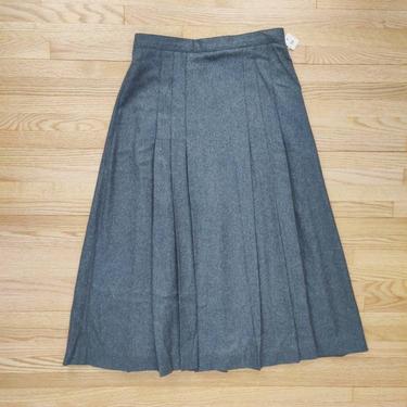 Vintage Deadstock Grey Wool Pleated A-Line Skirt 80s 