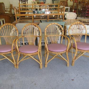 Set of 4 Island Style Bamboo Arm Chairs