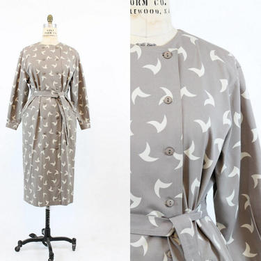 1980s Marimekko dress large | vintage cotton swallow print avant garde caftan 