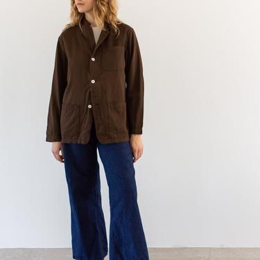 Vintage Chocolate Brown Overdye Chore Jacket | Unisex Round Pocket Cotton Blazer | S | 