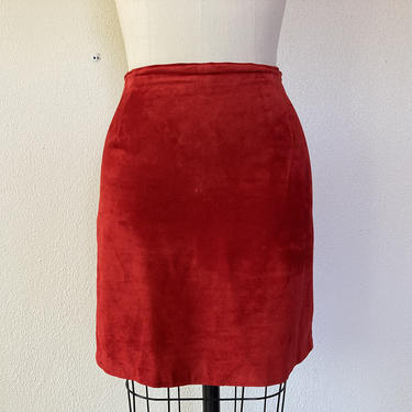 1980s Red-Orange suede mini skirt 