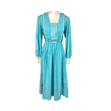Vintage Gunne Sax Prairie Dress Floral Blue White Lace Neckline & Cuffs No Tags, Size XS/S, Granny Dress, 60s/70s, Vintage Clothing Dresses 
