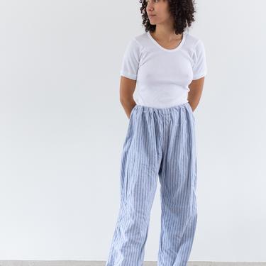 Vintage 27-38 Waist Stripe Flannel Blue and White Easy Pant | High Waist Elastic Holiday Cotton Pajama Pants | FL001 