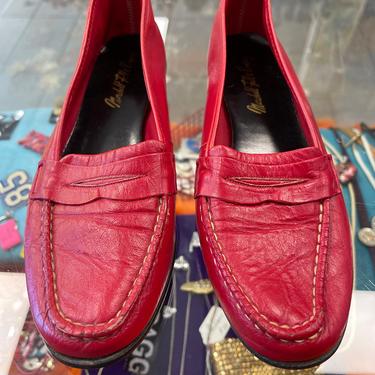 Red Leather Penny Loafers Vintage 1970s Women's 6 1/2 