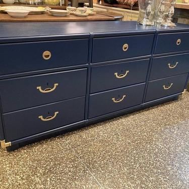 Blue painted Asian inspired dresser.  70.5” x 19” x 29.5”