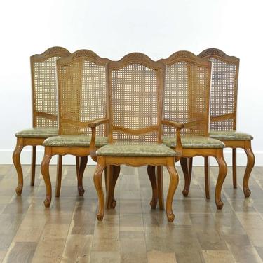 Set Of 5 Sandberg Carved Cane Back Dining Chairs