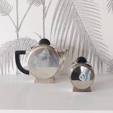 Vintage Teapot &amp; Sugar Bowl by Escapade Paris, Nickel Silver, Art Deco 