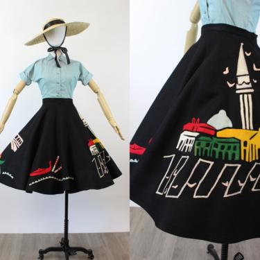 1950s novelty skirt VENICE applique full skirt small | new winter 