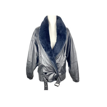 Vintage Leather Faux Fur Jacket | Vintage Mario Valente Faux Fur Moto Jacket | Vintage Clothing Motorcycle Mod Leather Jacket 