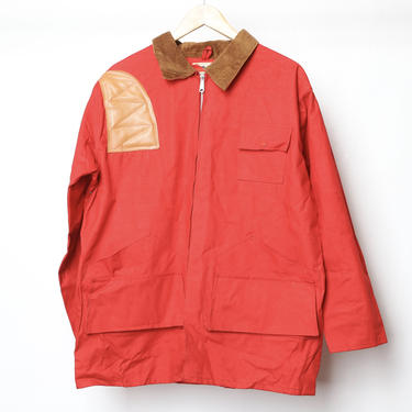 vintage men's FIELD JACKET red &amp; brown corduroy collar cotton OXFORD mid century 80s canvas jacket 