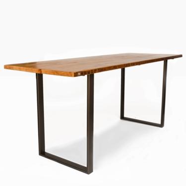 Bar Height Dining Table with modern U steel base and reclaimed wood top. Custom designs welcome. Choose height, size, thickness, finish 