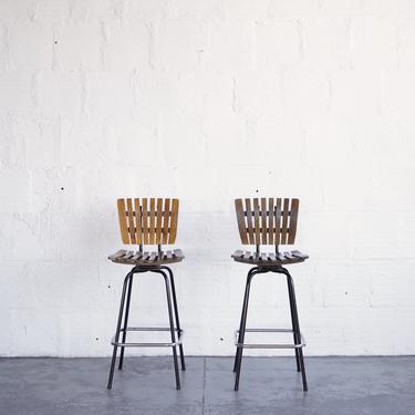 Wood and Metal Stools in the Style of Arthur Umanoff
