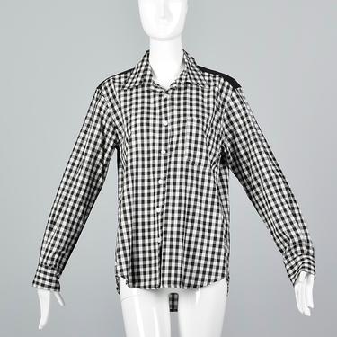 Comme des Garcons Cotton Oxford Shirt Black and White Checkered Gingham Long Sleeve Button Down Top Casual Blouse Designer 