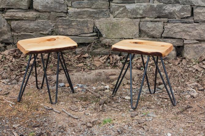 The Mill - Live Edge Slab Contoured Stool With Hairpin Legs 