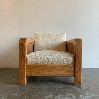 Solid rounded oak and Sherpa lounge Chair 