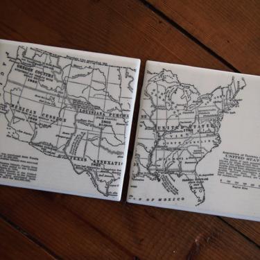 1954 United States Territory Acquisition Vintage Map Coasters - Ceramic Tile Set of 2 - Repurposed 1950s Hammond Atlas - Handmade - History 
