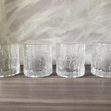 Vintage Set of Four Hoya Crystal Glasses, Frosted, Textured,Barware, Made in Japan 