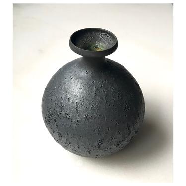 SHIPS NOW- one small stoneware rounded ceramic bud vase glazed in a dramatic Slate crater matte by Sara Paloma Pottery 