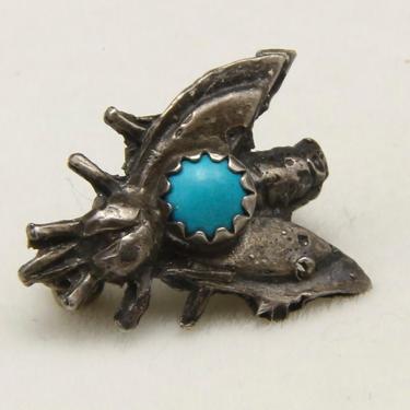 Vintage Small Sterling Silver and Turquoise Fly Insect Pin Brooch 