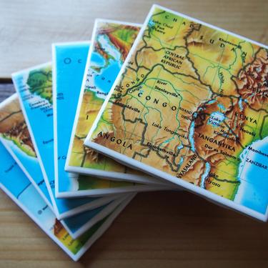 1970s Africa Vintage Map Coaster Set 6. Elevation Map Africa. Décor African. History Gift. Travel Africa Family Heritage Gift. Rand McNally. 