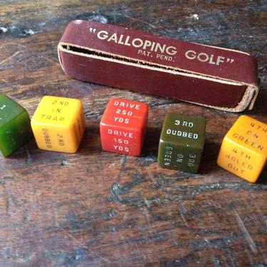 Galloping Golf Dice Game Bakelite in Leather Case Original Instruction Game Rules 