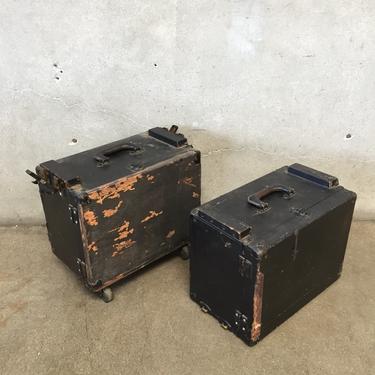 Set of Two Vintage Black Stacking Rolling Boxes