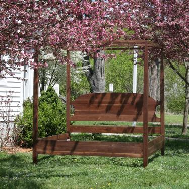 ZCustom GG Queen size CbRnP3 *Canopy Solid Cherry Bed w/Tapered Posts, Curved Headboard, 2&quot; taller foot board plus upper rail- natural color by SolidCherryHeirlooms