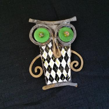 Vintage Owl Brooch Pin Made of Mixed Metals 