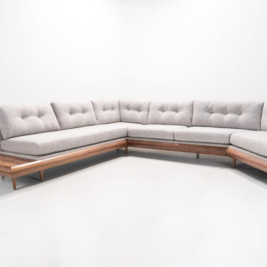 Mid Century Danish Modern Pillowback Sectional With Side and Back Table 