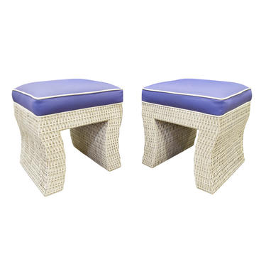 Pair Of Chic Benches In Wicker In The Style Of Karl Springer 1970s