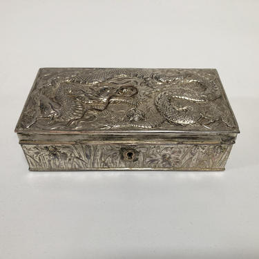 Vintage Japanese Repousse Silver Dragon Keepsake/Jewelry Box 