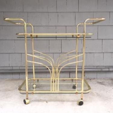 Midcentury Two Tiered Rolling Brass Bar Cart